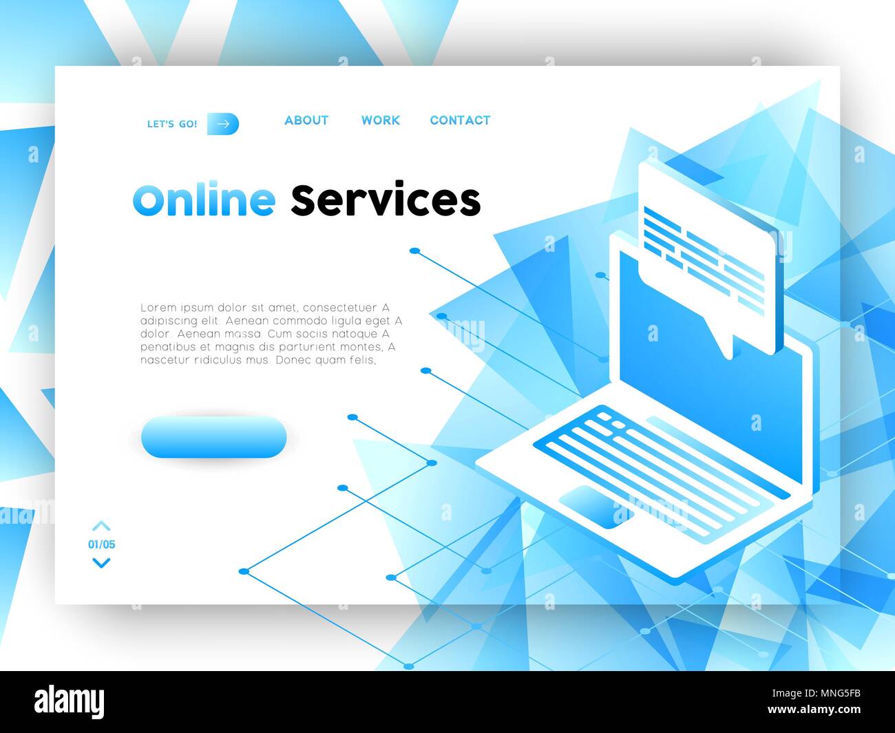 Online technology business web landing page. Computer data services internet template for app ui. EPS10 vector. Stock Vector