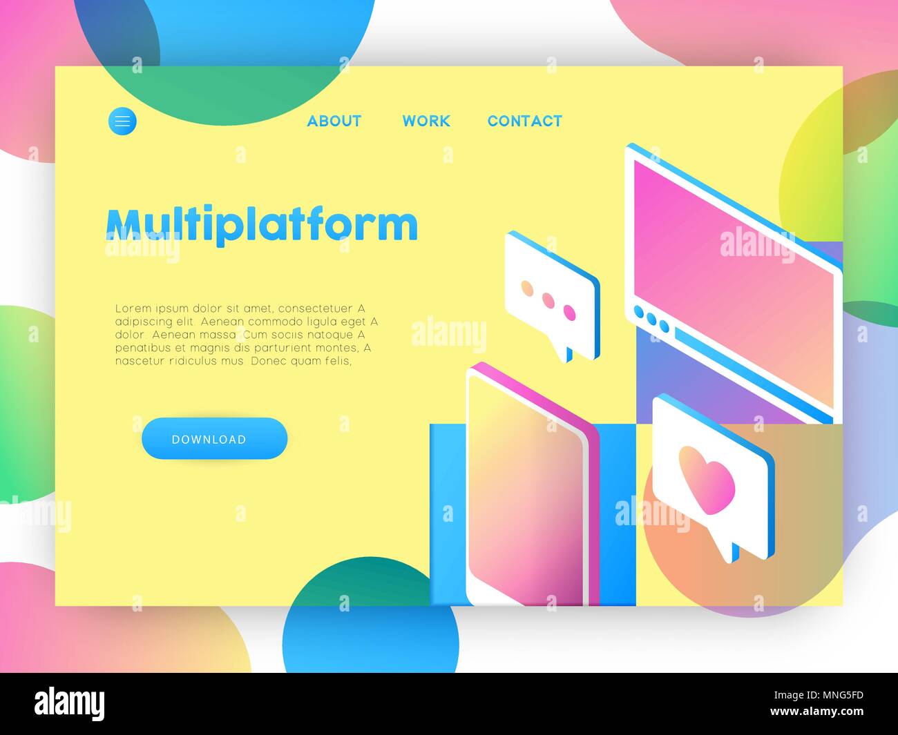Web business landing page template. Online technology layout with computer and mobile phone isometric illustration. EPS10 vector. Stock Vector