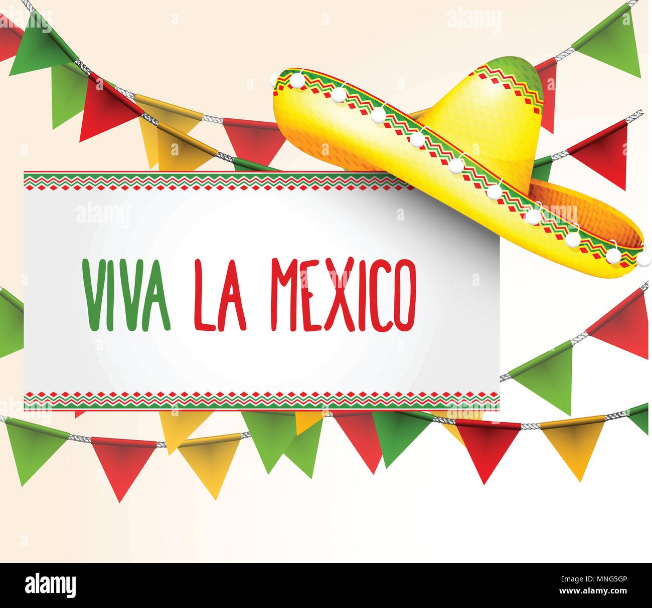 Banner viva la Mexico - sombrero and party triangle bunting flags Stock Vector
