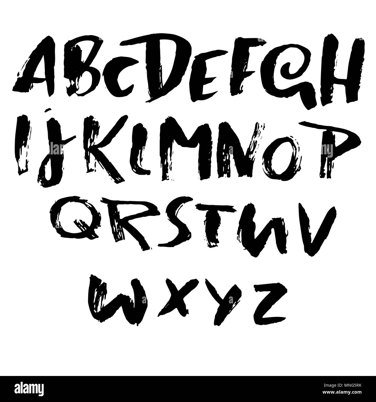 Grunge distress font. Modern dry brush ink letters. Handwritten ...
