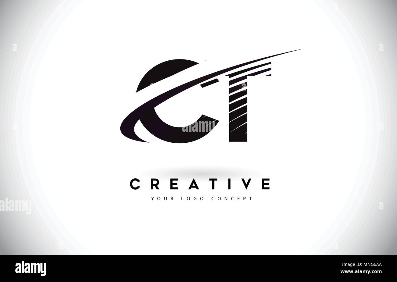 CT C T Letter Logo Design with Swoosh and Black Lines. Modern Creative zebra lines Letters