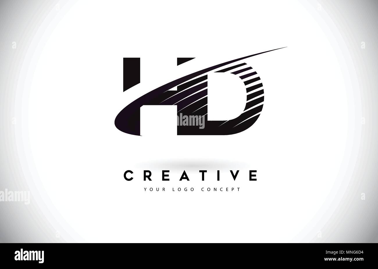 HD H D Letter Logo Design with Swoosh and Black Lines. Modern ...