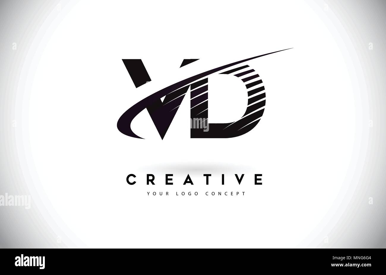 VD V D Letter Logo Design with Swoosh and Black Lines. Modern Creative zebra lines Letters Vector Logo Stock Vector