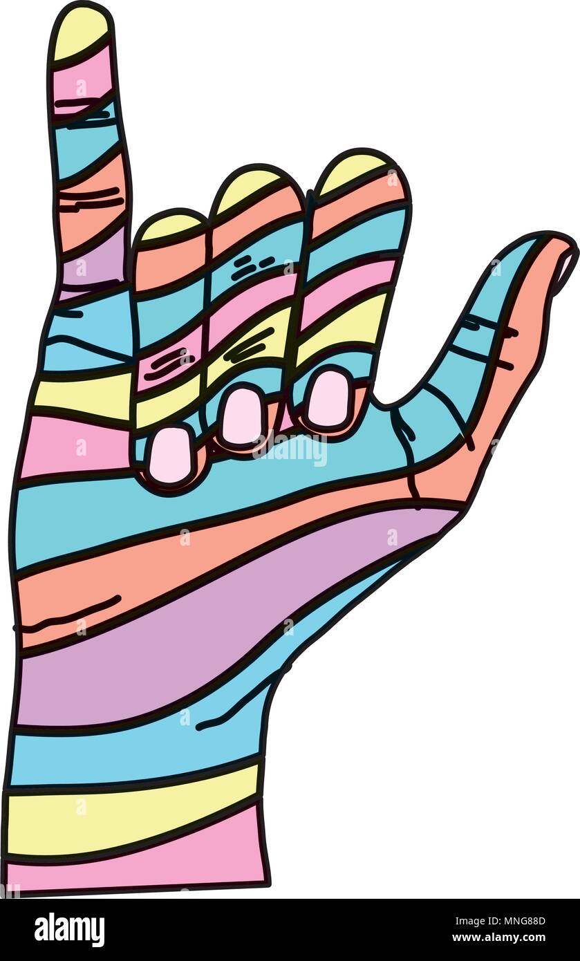 color fashion hand with hang loose sign Stock Vector