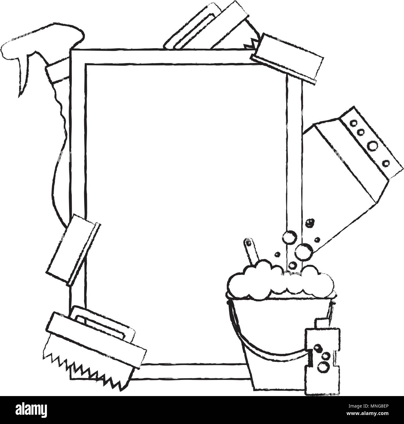 grunge emblem style with clean house objects Stock Vector Image & Art