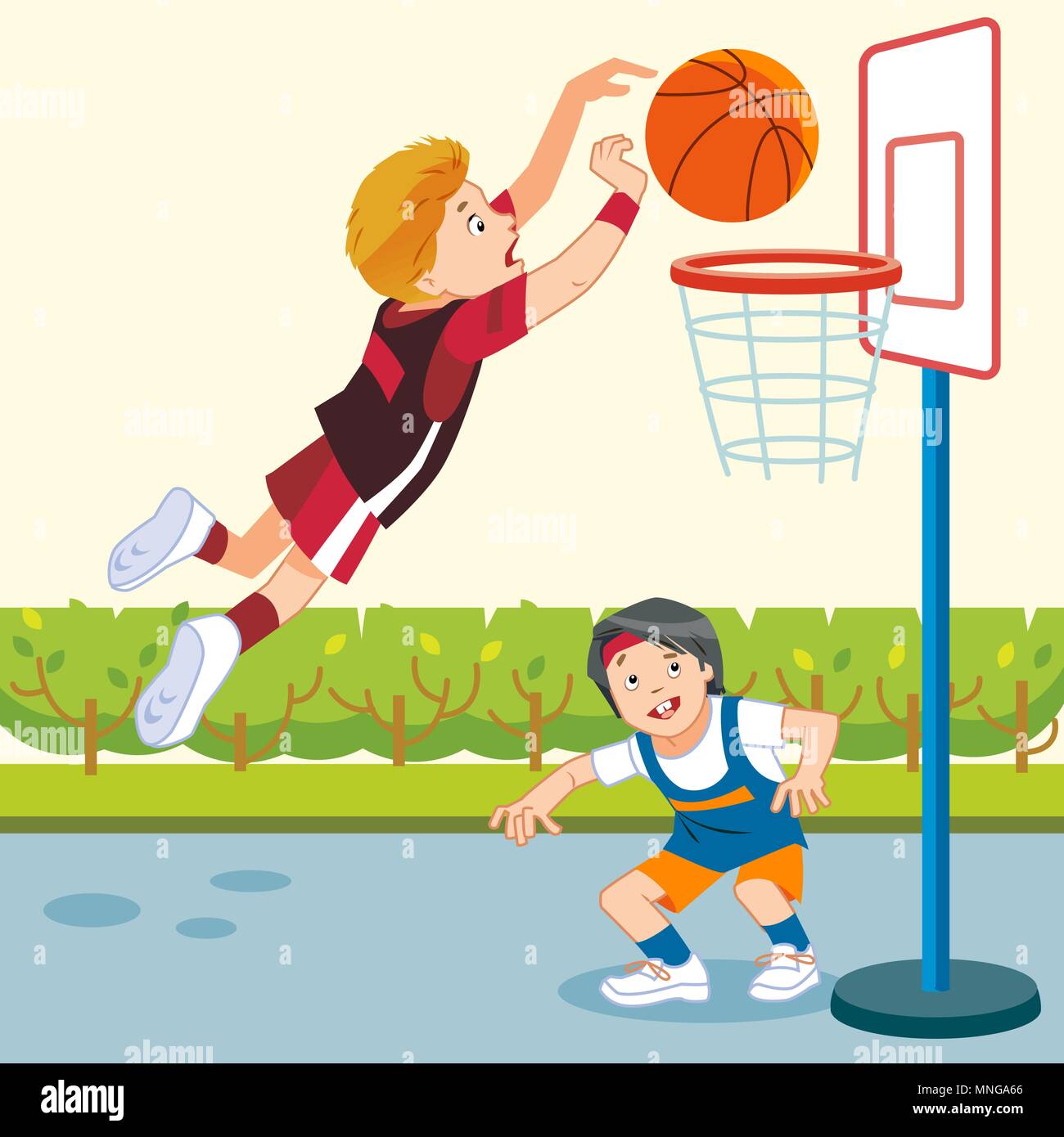 A vector illustration of kids playing basketball in a playground Stock  Vector Image & Art - Alamy