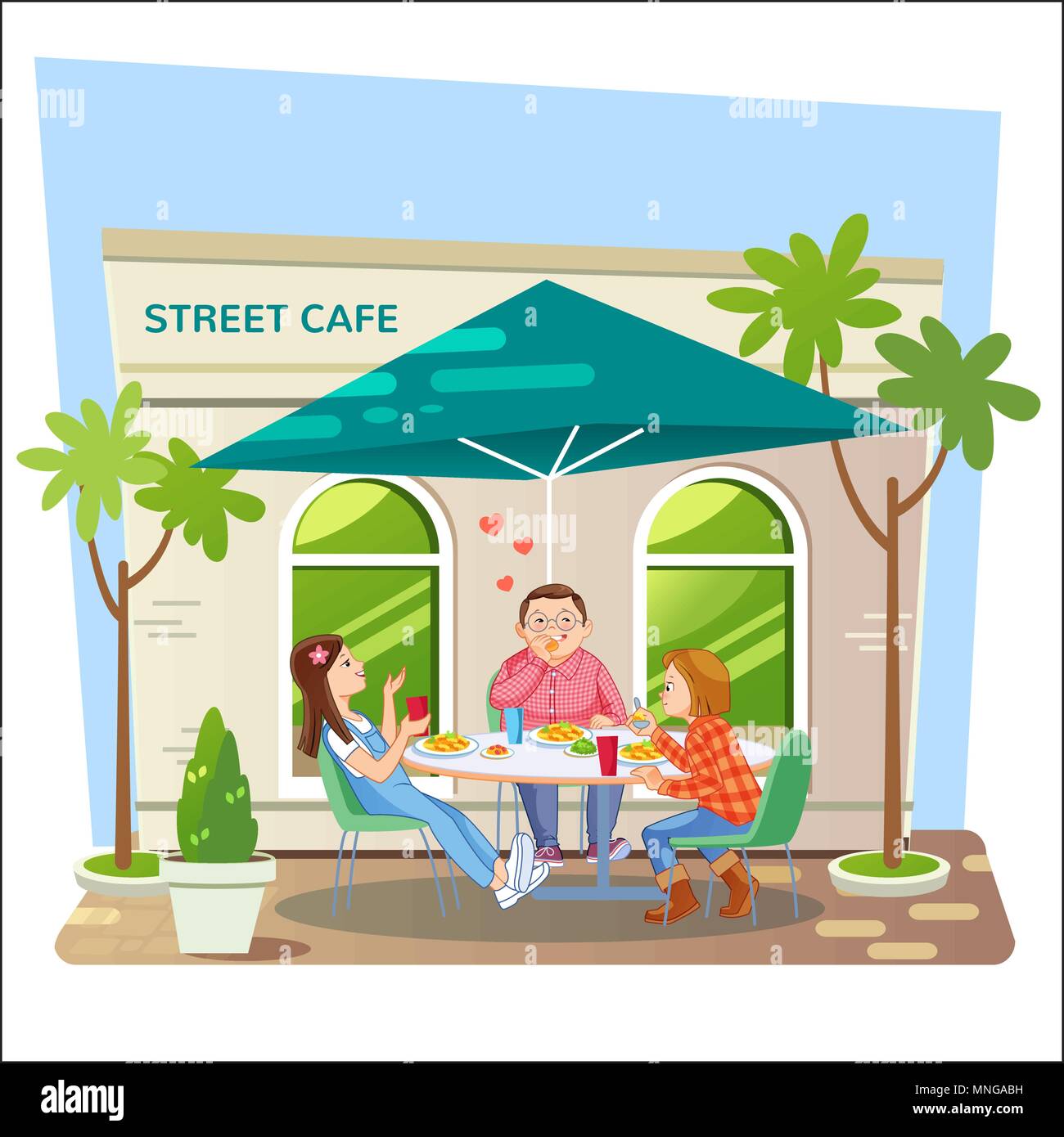 Breakfast, lunch, dinner. Street cafe Stock Vector