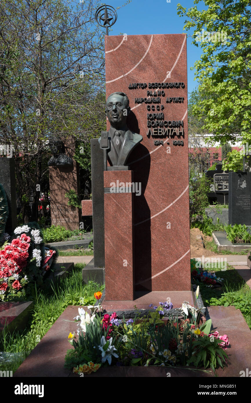 grave of Juri Borissowitsch Lewitan, Novodevichy Cemetery at the Novodevichy Convent and Monastery, Moscow, Russia Stock Photo