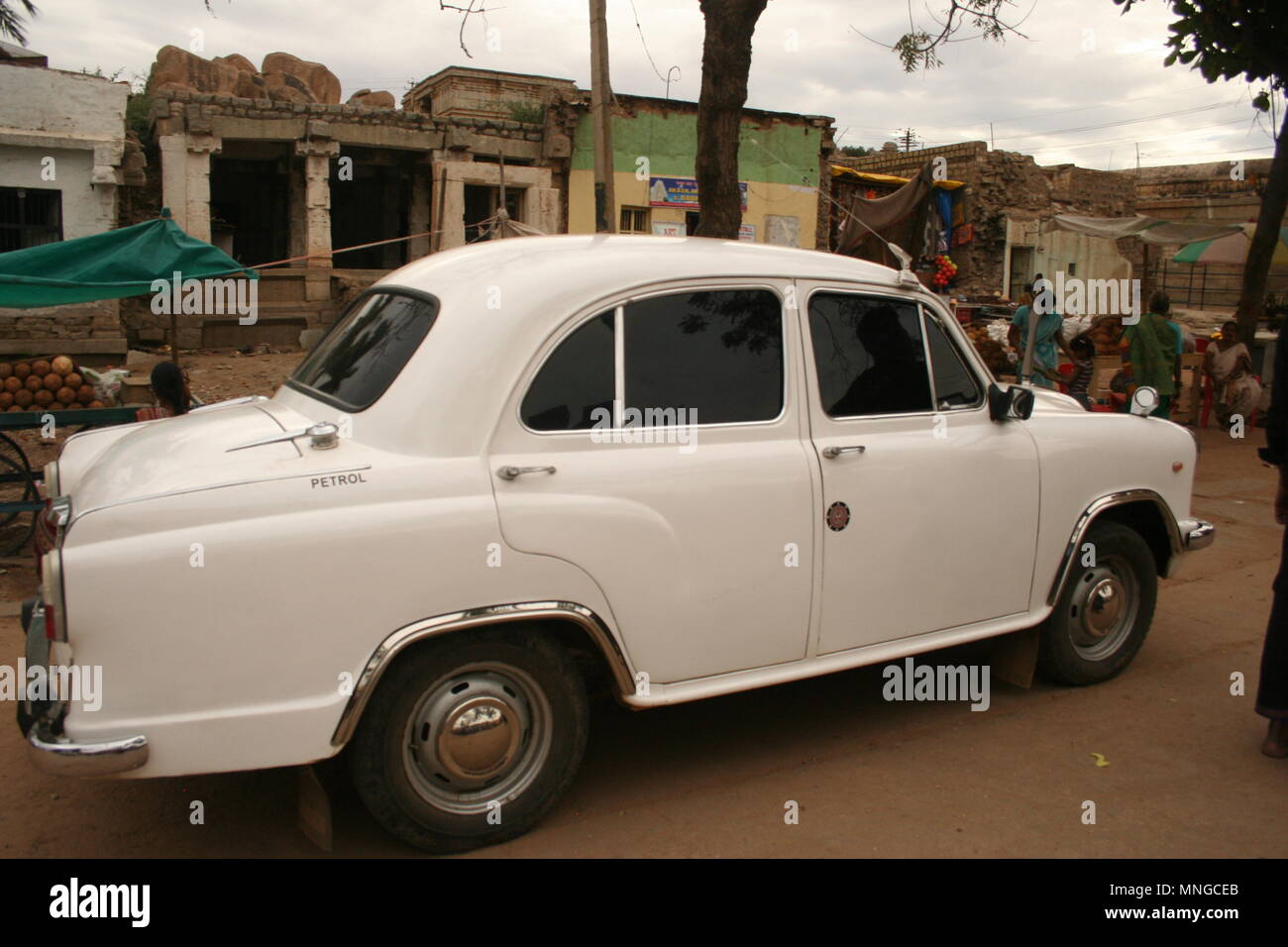 White Ambassador Car, Hampi, India Stock Photo
