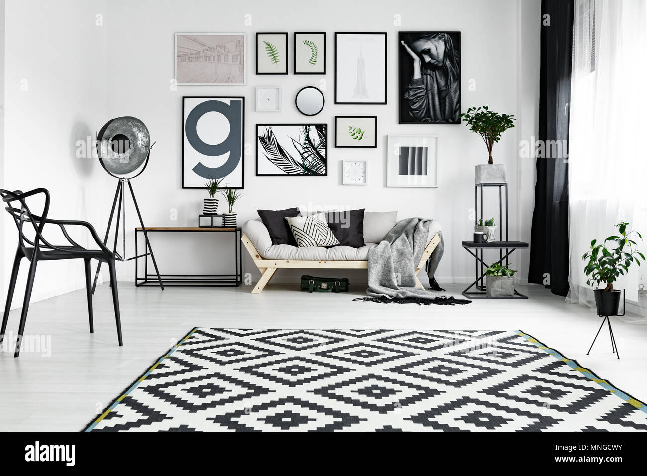 Fancy Furniture In Spacious Black And White Lounge Stock Photo Alamy