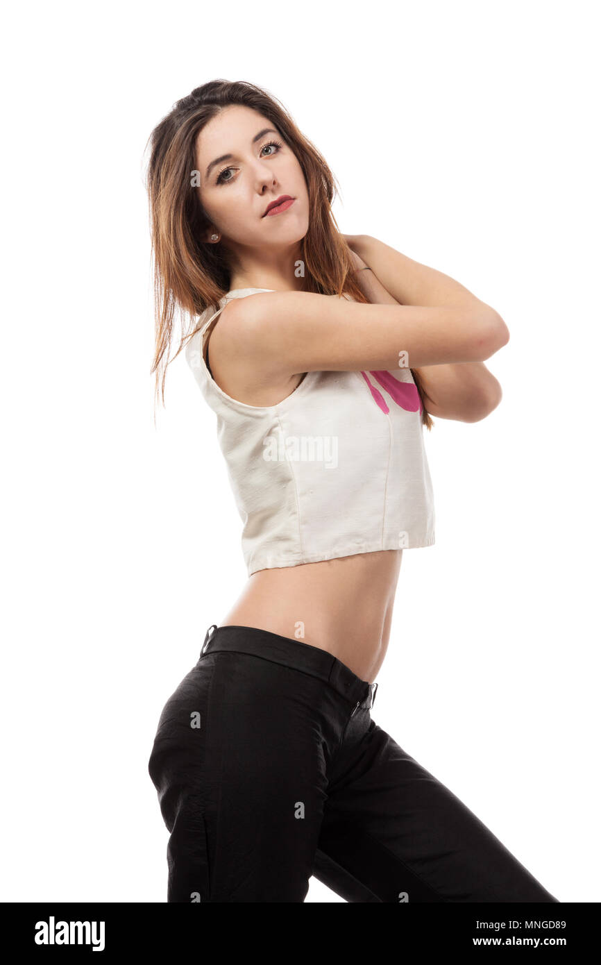 white shirt black pants girl