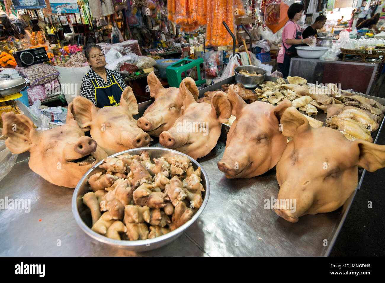 pork meat at the city market at the Suranaree Road in the city Khorat