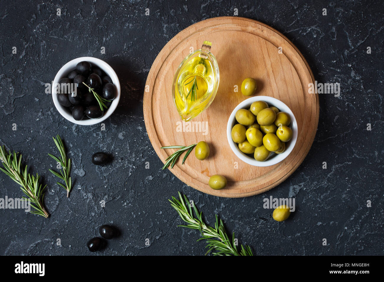 Top view green black olives hi-res stock photography and images - Alamy