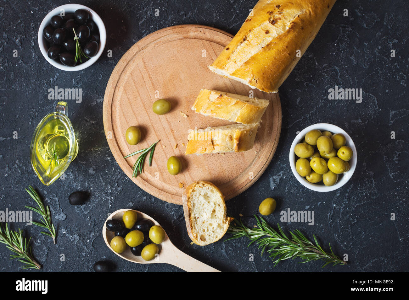 Top view green black olives hi-res stock photography and images - Alamy