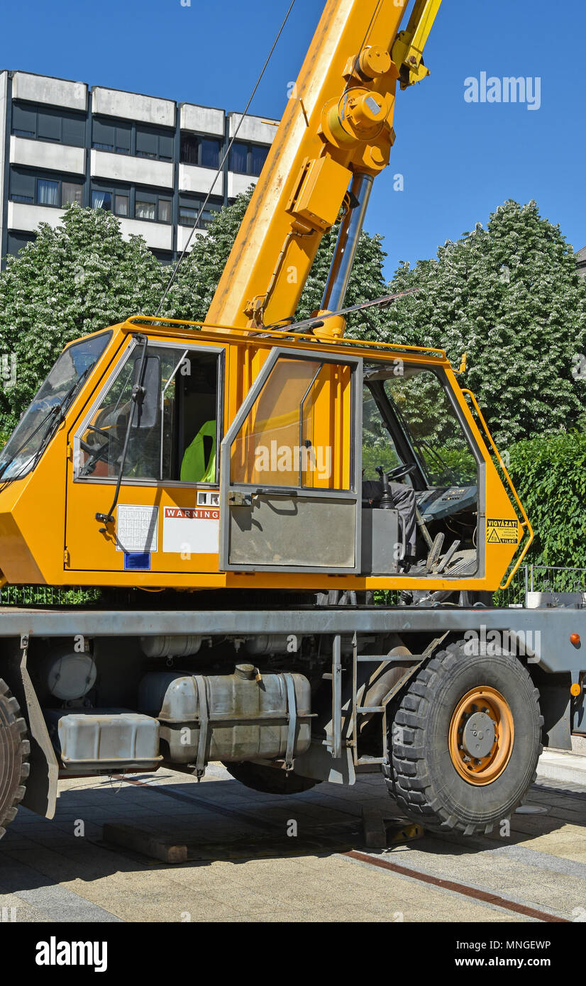 Crew compartment of a crane vehicle Stock Photo