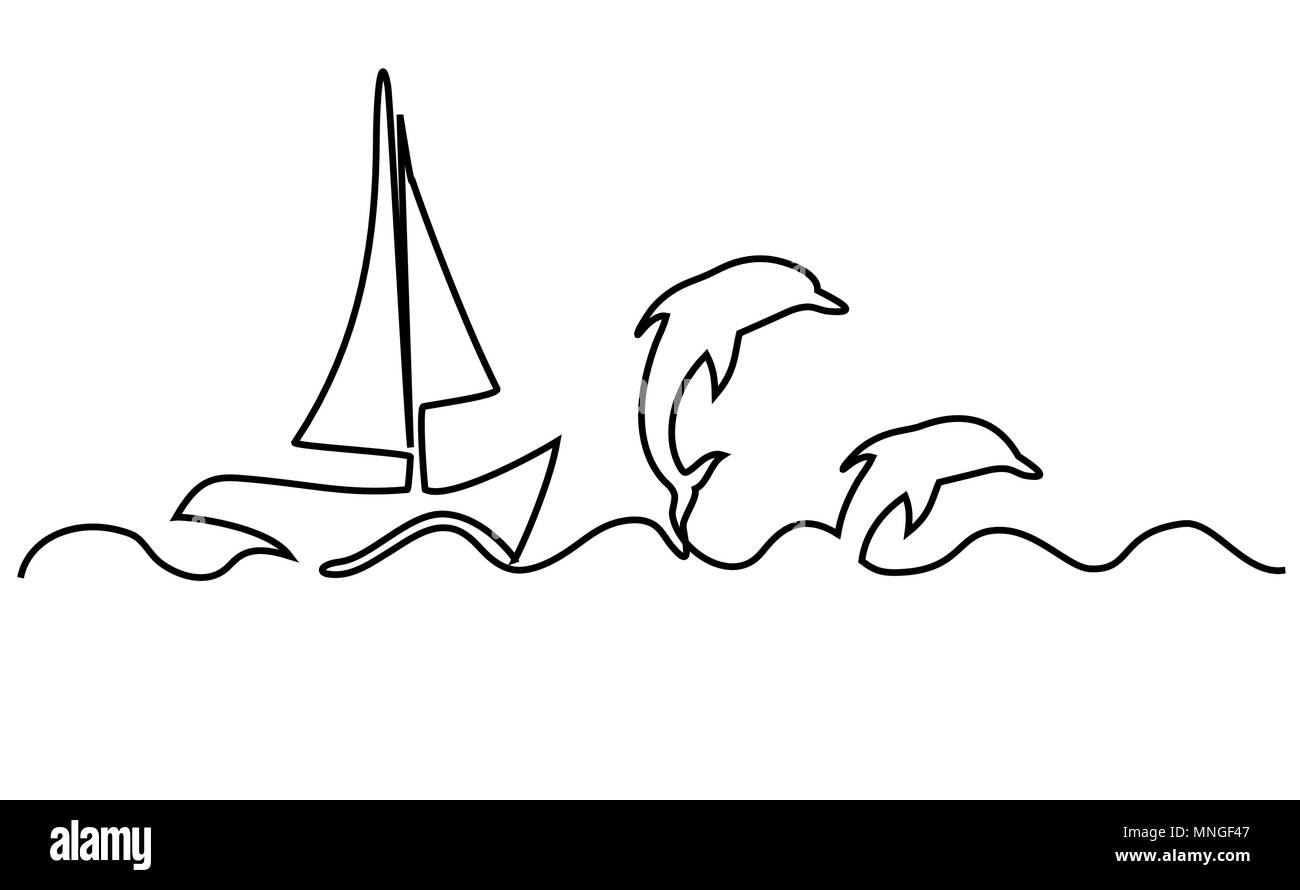 Continuous Single Line Drawing Art Of Luxury Yacht. Speed Boat