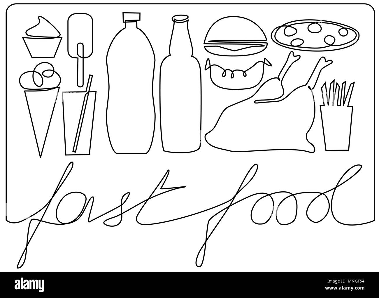 Fast food one line drawing Stock Vector