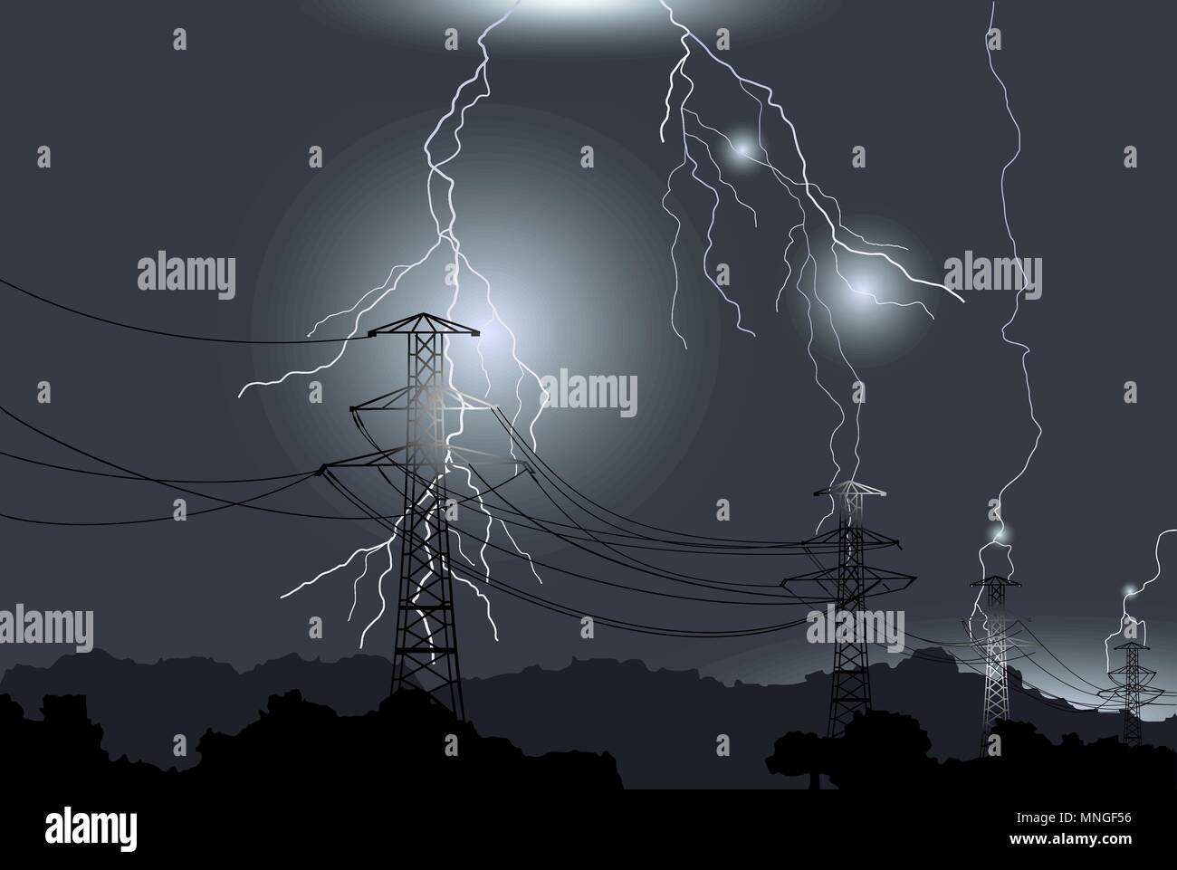 Storm, lightning, electrical discharges, dangerous weather Stock Vector