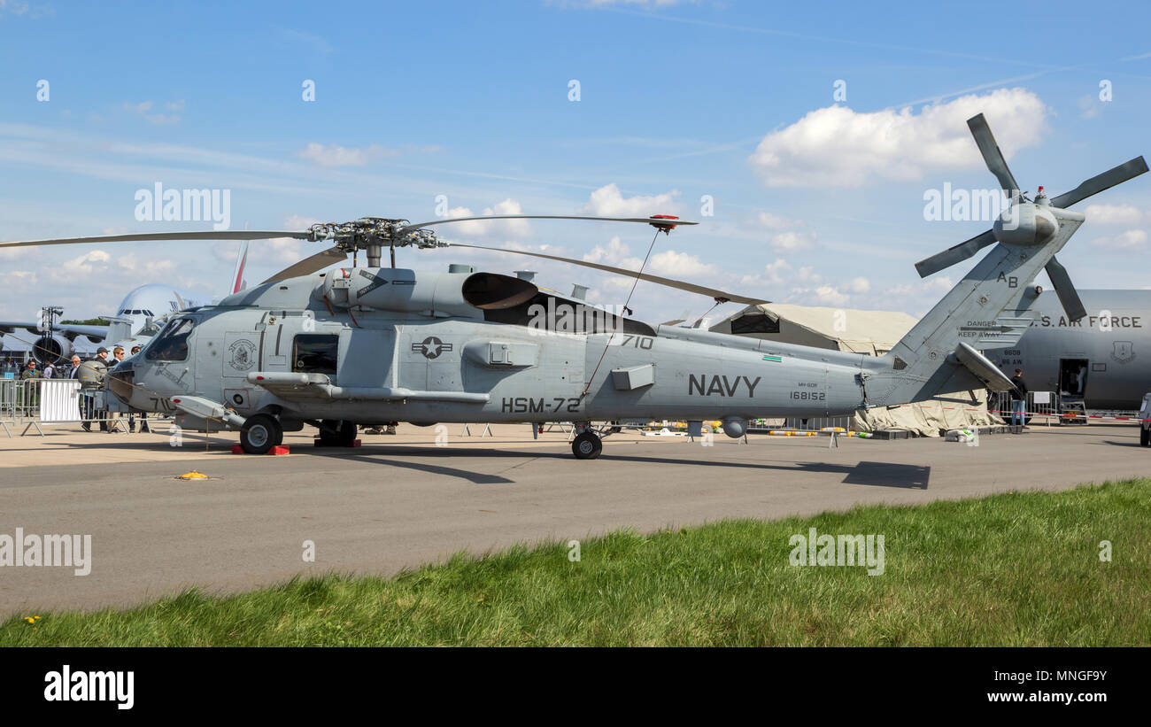 BERLIN, GERMANY - APR 27, 2018: US Navy MH-60R Seahawk Multimission Naval Helicopter from HSM-72 on display at the Berlin ILA Air Show. Stock Photo