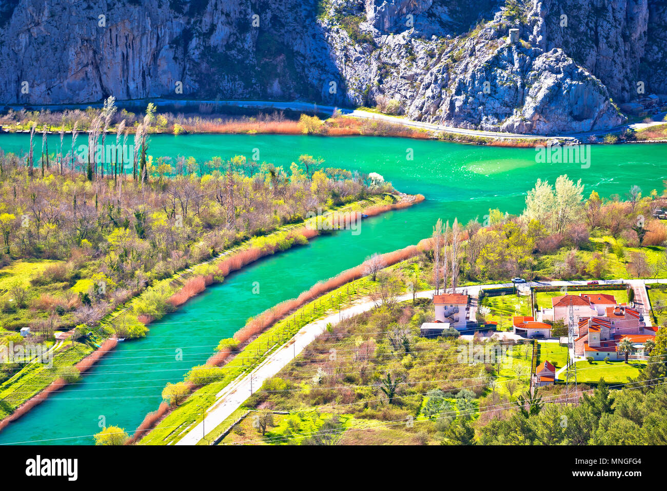 Cetina river mouth near Omis view, Dalmatia region of Croatia Stock Photo