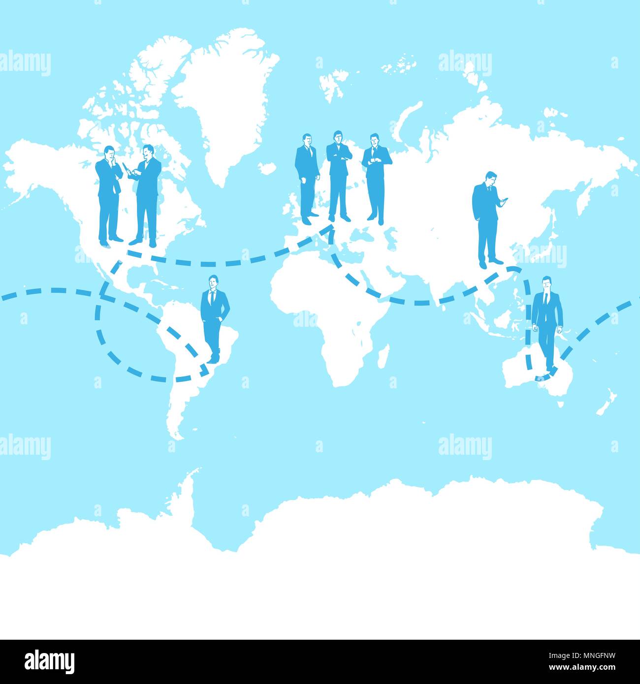 globalization business concept illustration, map with business man icons Stock Vector