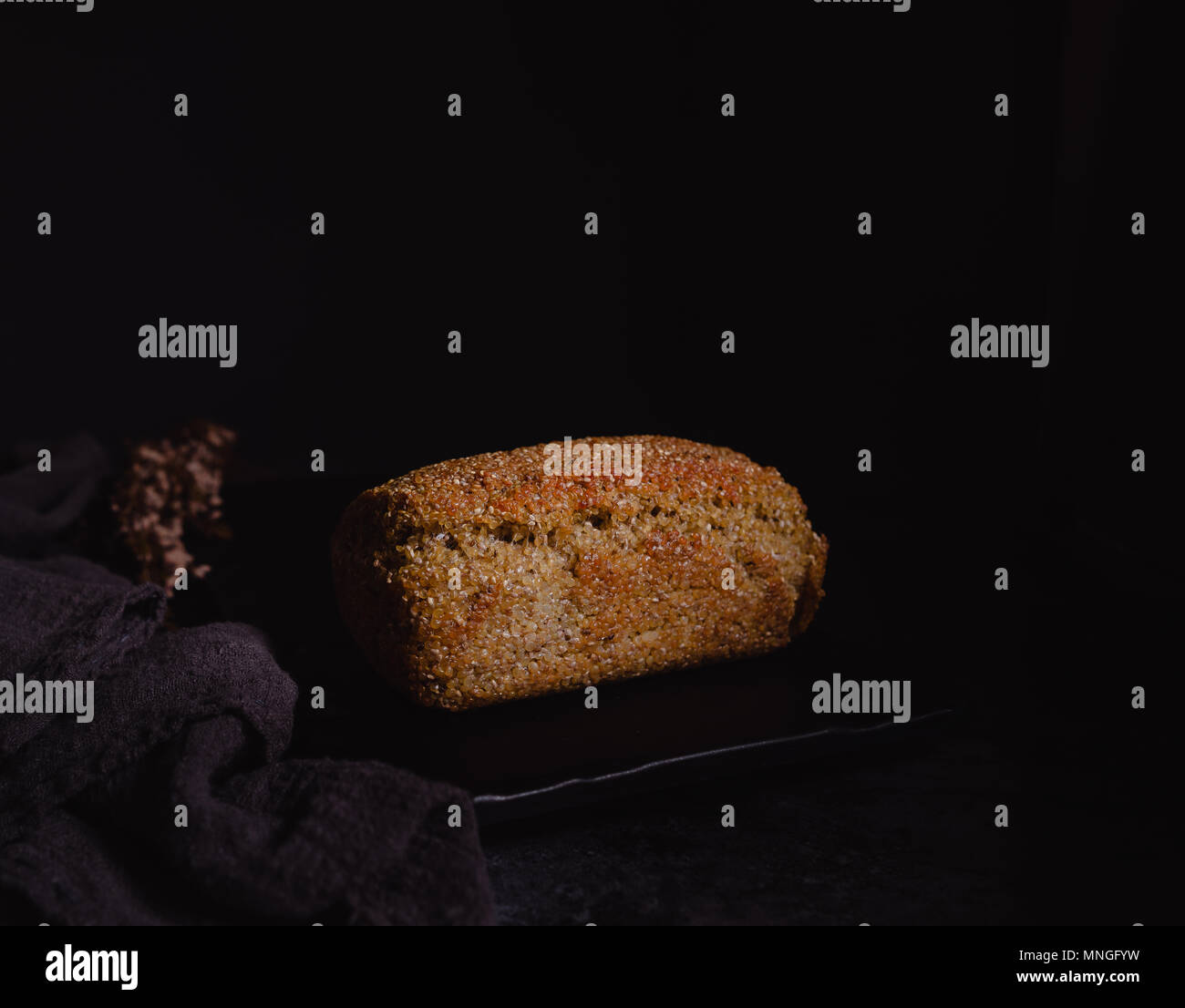 Quinoa Loaf, Dark Background Stock Photo
