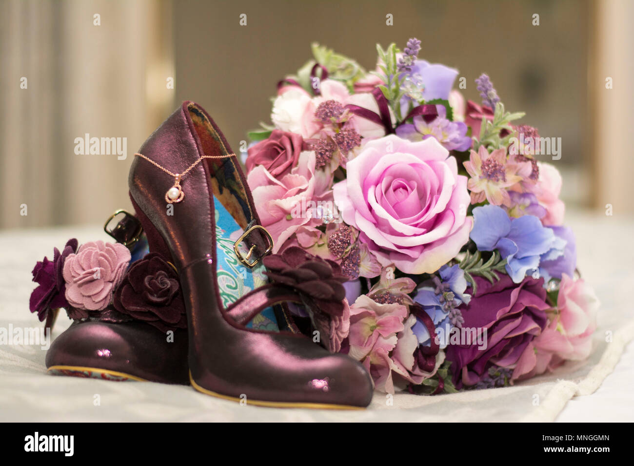 Wedding Flowers And Shoes Stock Photo Alamy