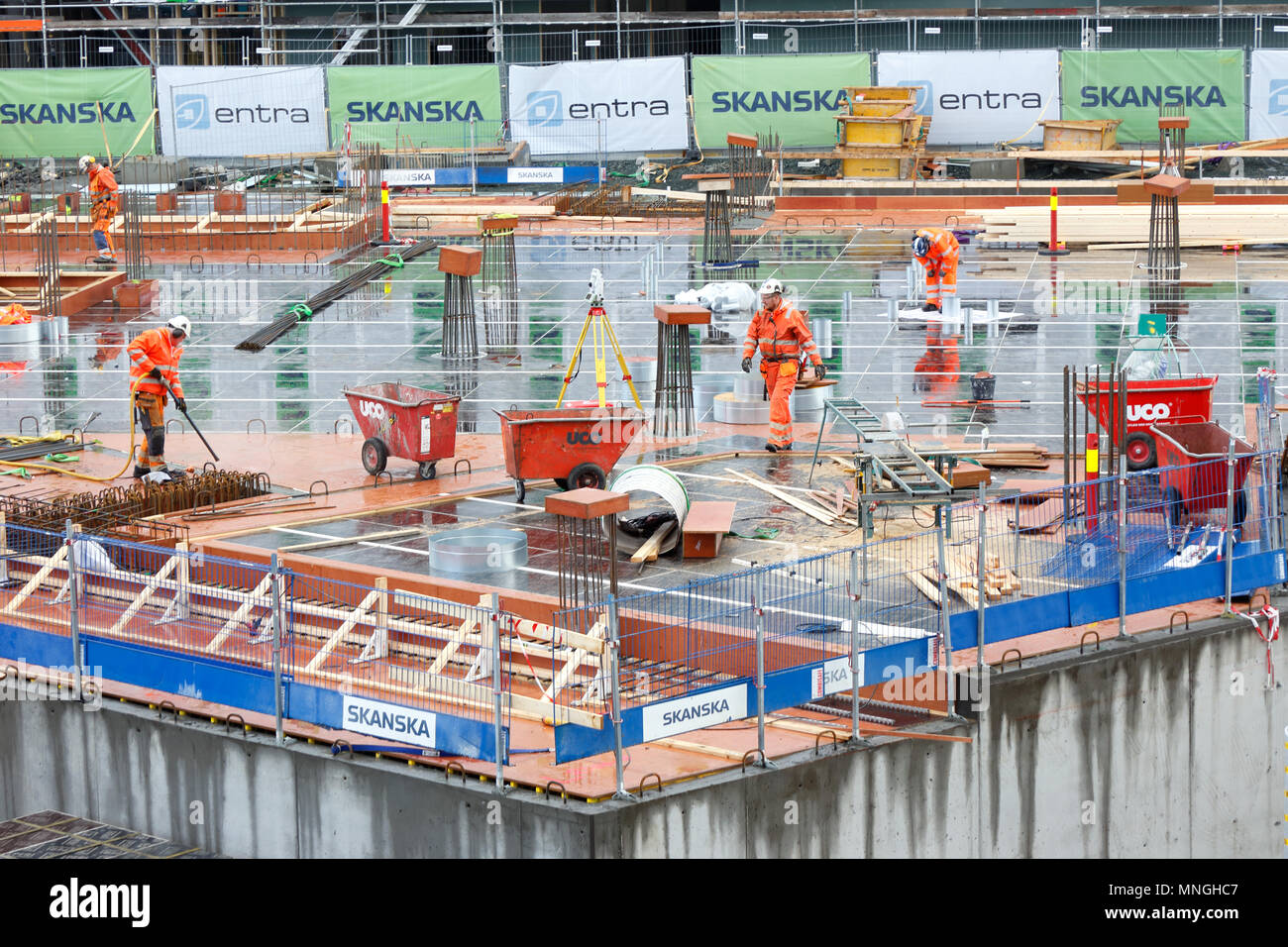 Trondheim, Norway - October 16, 2017: The Skanska and Entra construction site for the energy-positive office building Powerhouse Brattorkaia, located  Stock Photo