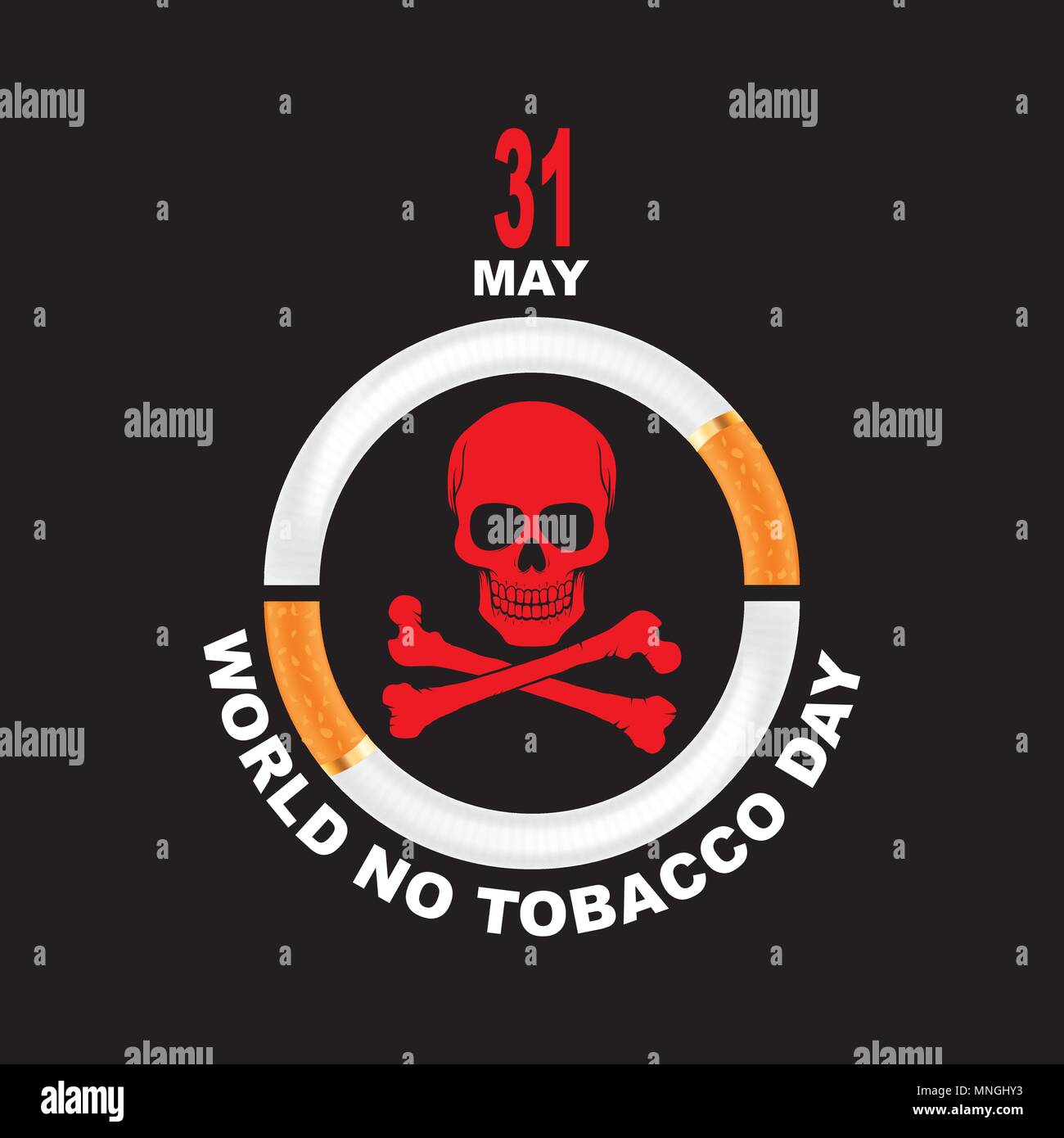 May 31st World No Tobacco Day. The day is further intended to draw attention to the widespread prevalence of tobacco use and negative health effect Stock Vector