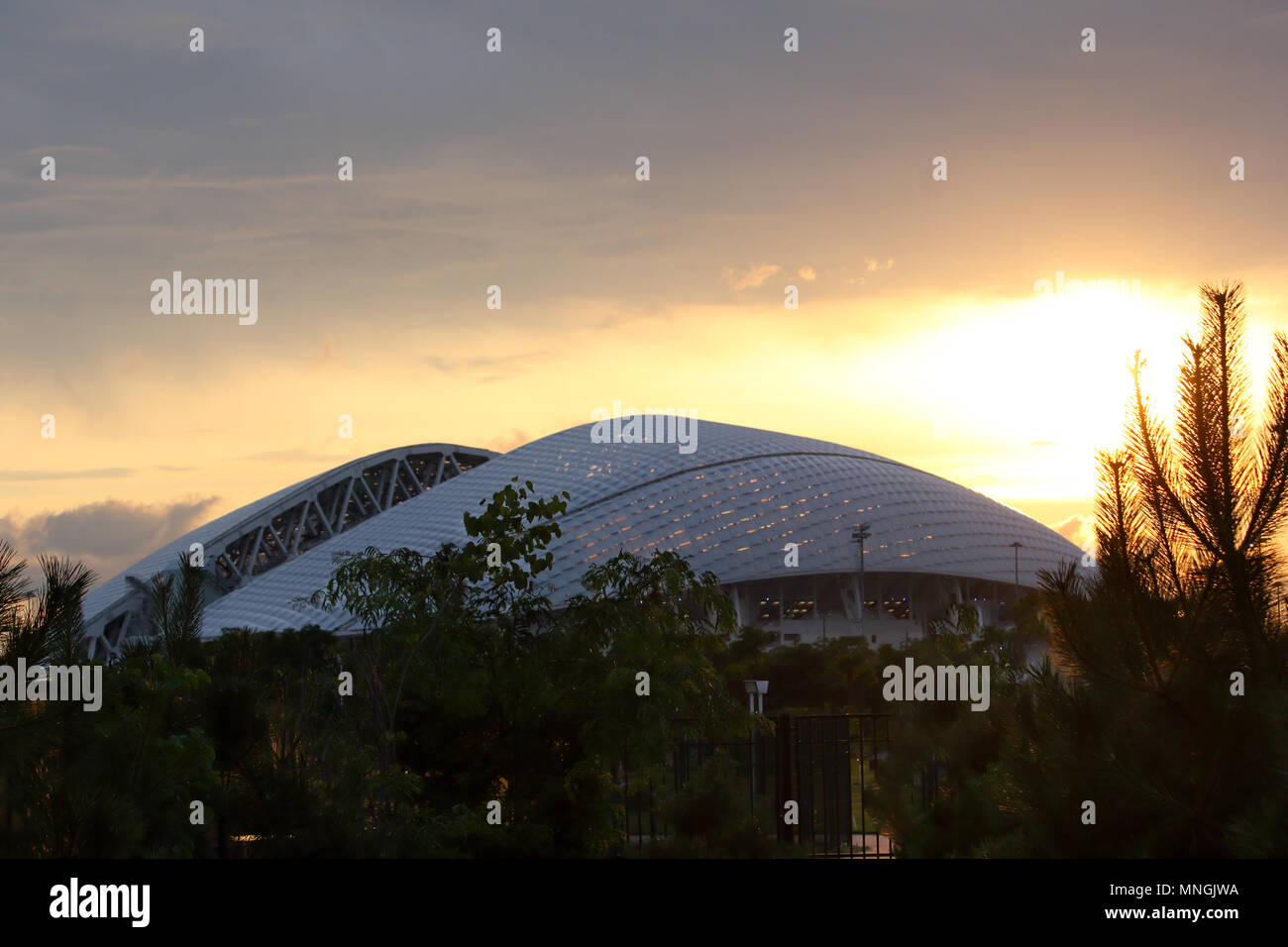 Sochi Fisht arena sunset panoramic 16:9 horizontal photo Stock Photo