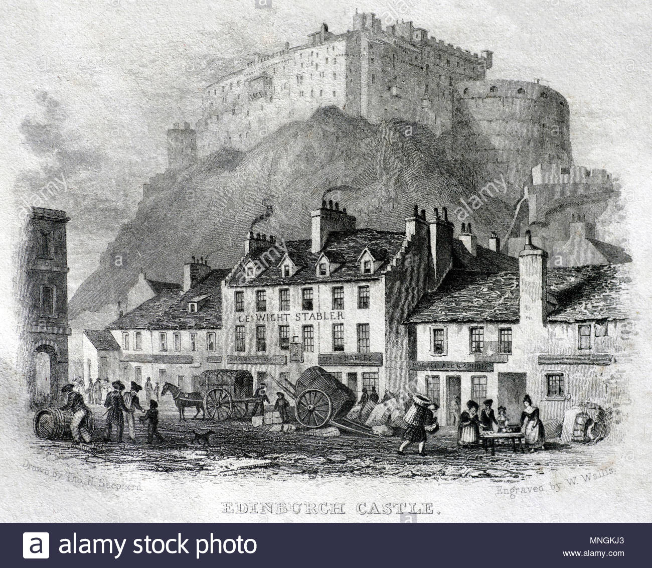 Edinburgh Castle, antique engraving from 1829 Stock Photo Alamy