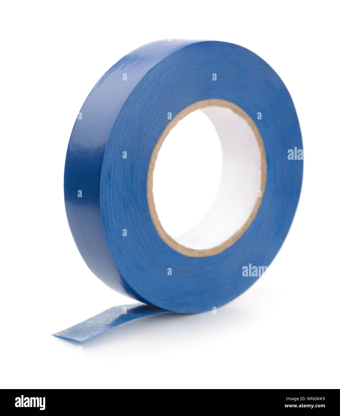 Roll of blue plastic duct tape isolated on white Stock Photo