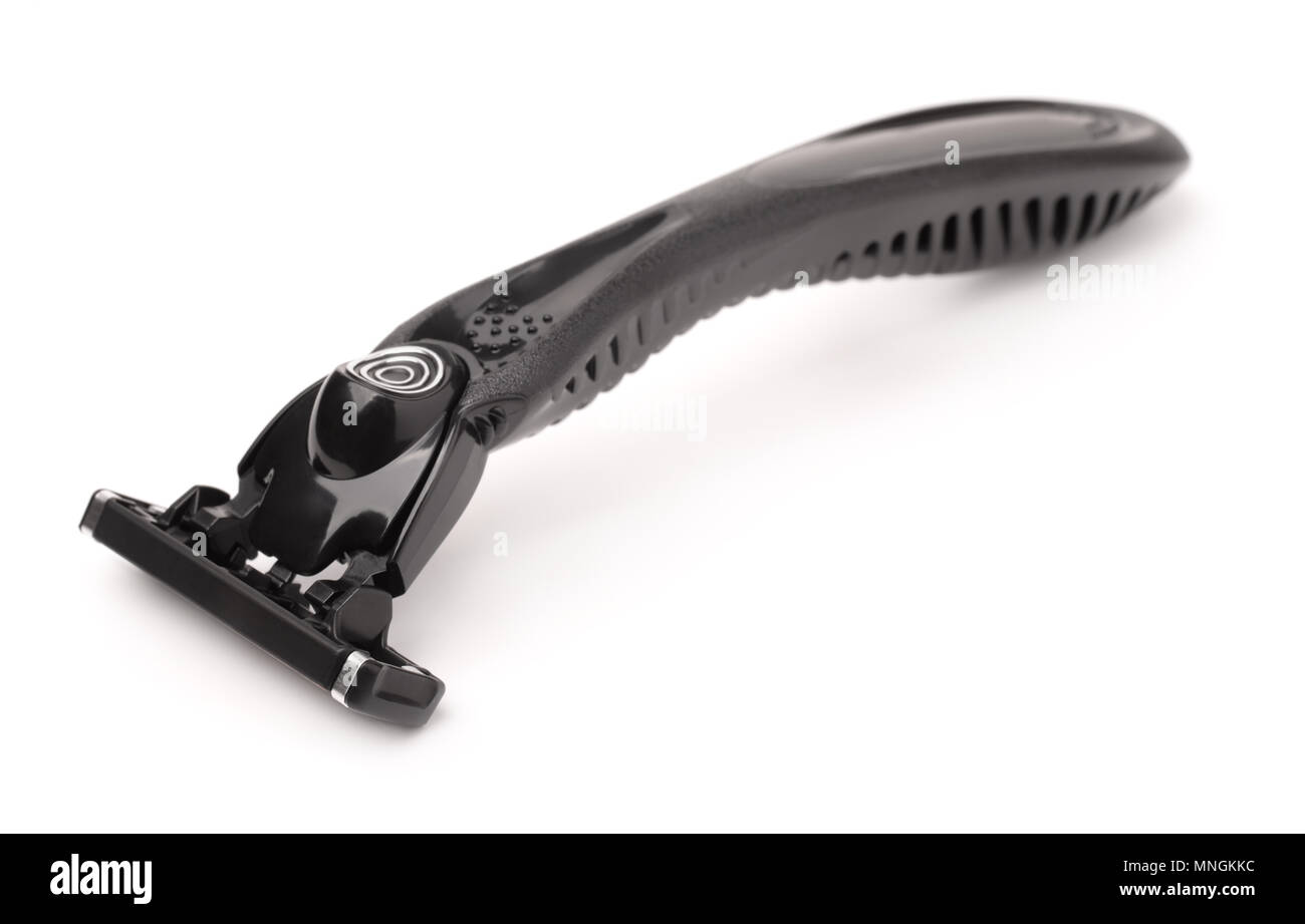Black plastic shaving razor isolated on a white Stock Photo