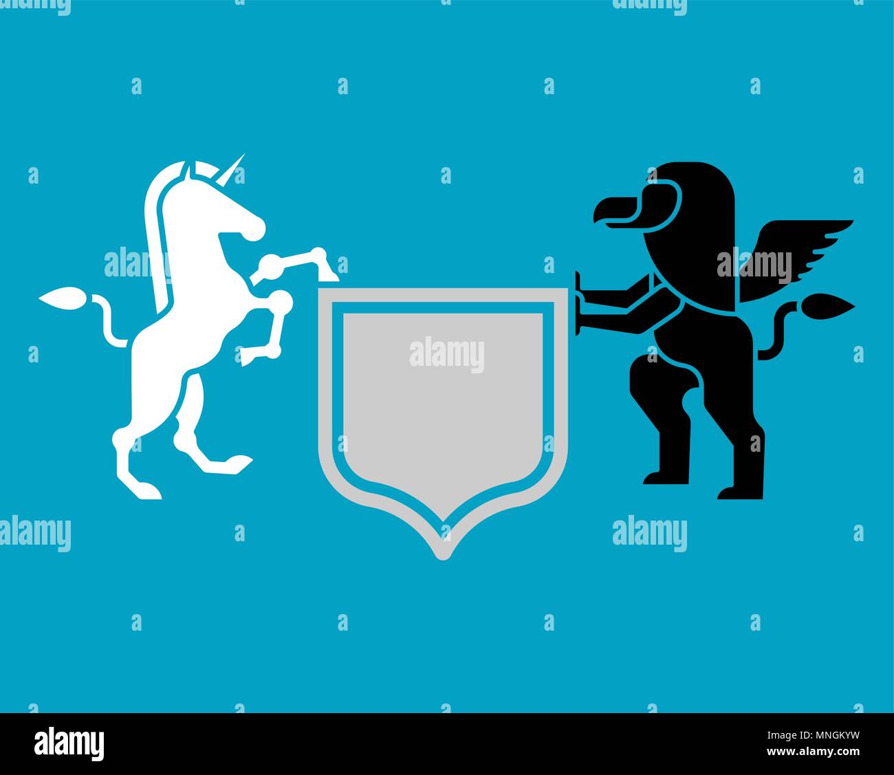 Griffin and Unicorn Shield heraldic symbol. Sign Animal for coat of