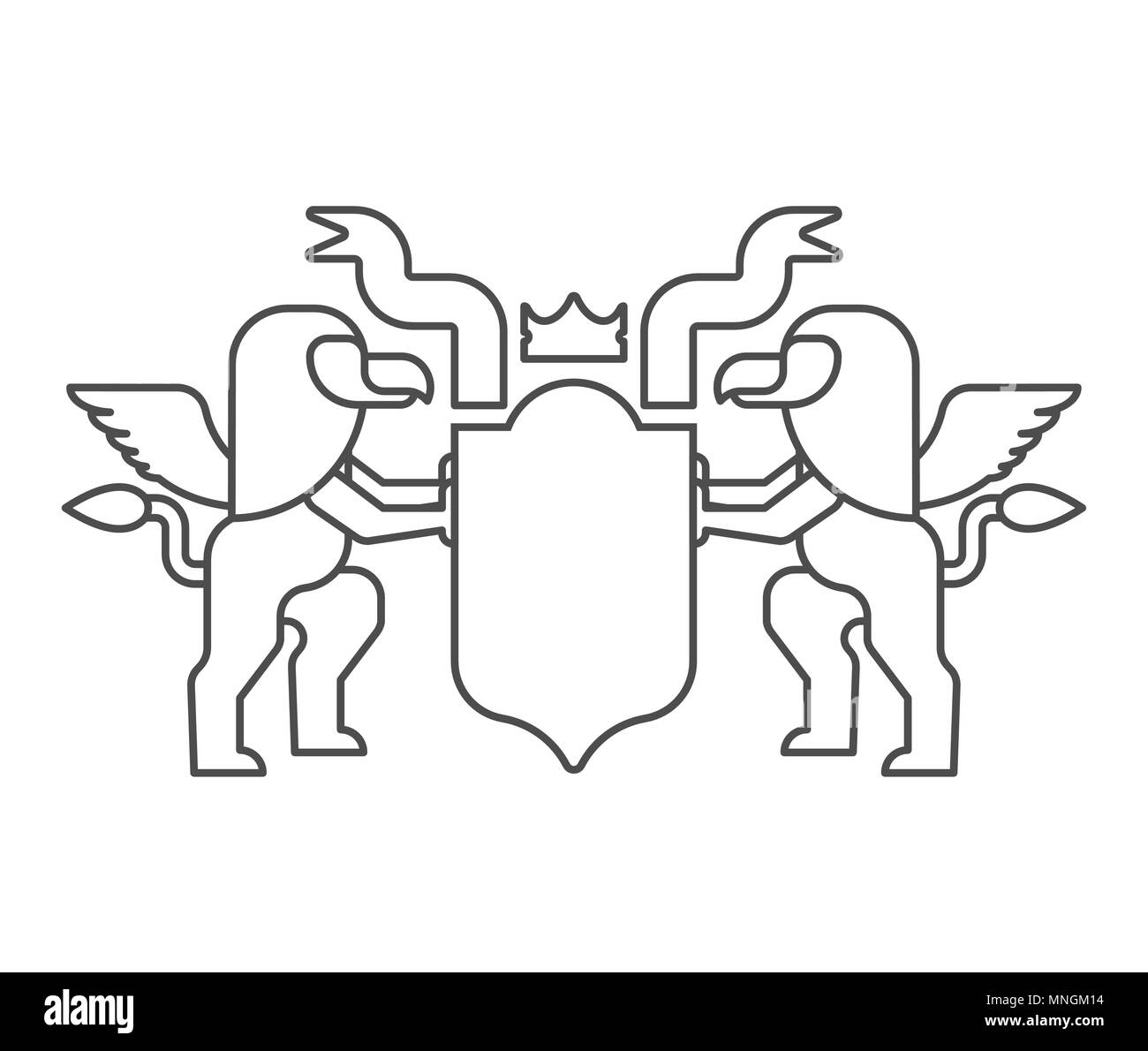 Griffin and Shield heraldic symbol. Sign Animal for coat of arms