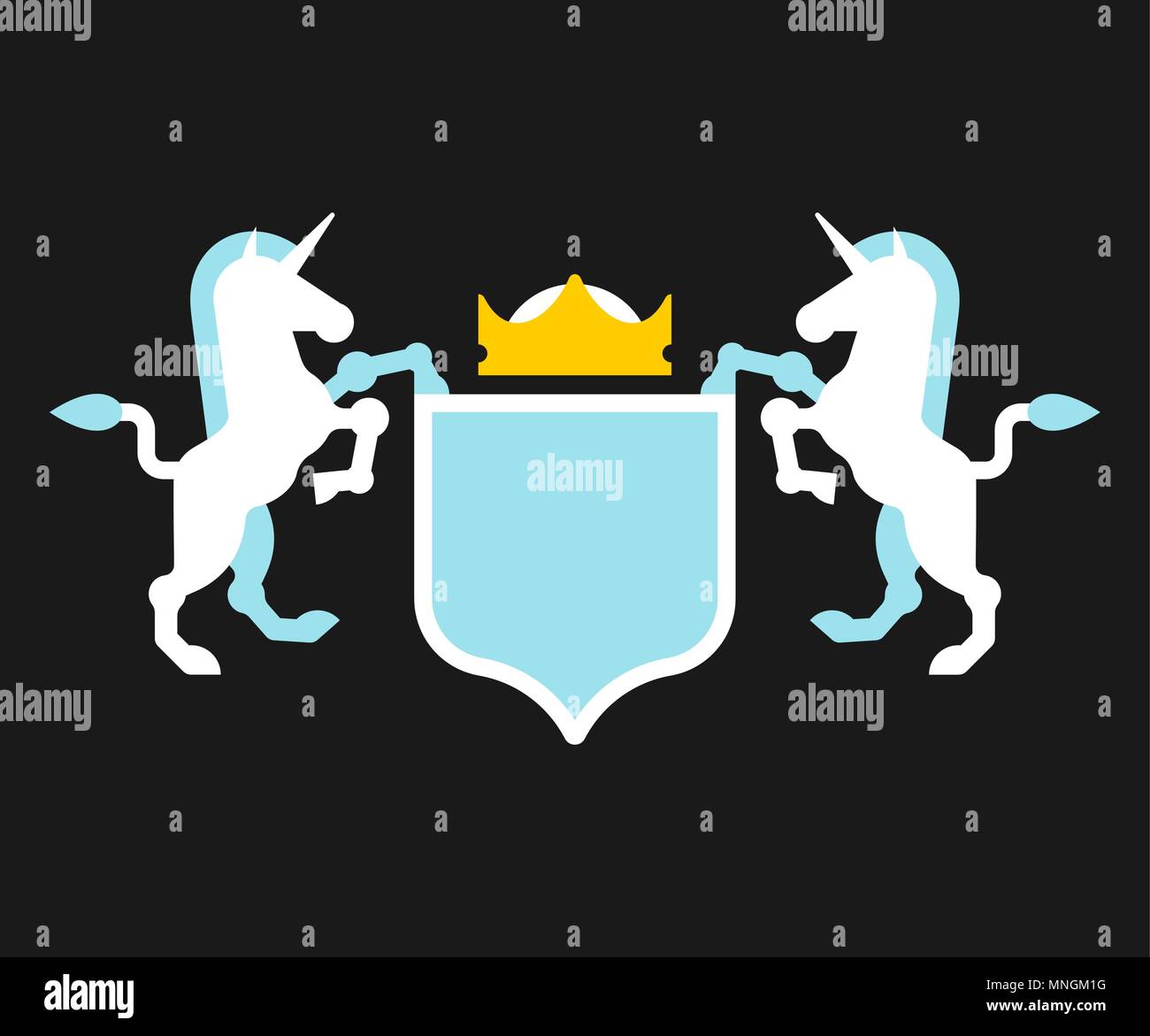 Unicorn and Shield heraldic symbol. Sign Animal for coat of arms