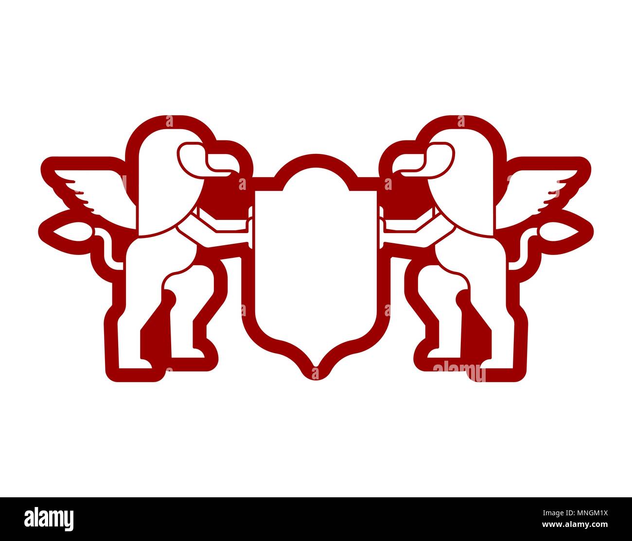 Griffin and Shield heraldic symbol. Sign Animal for coat of arms