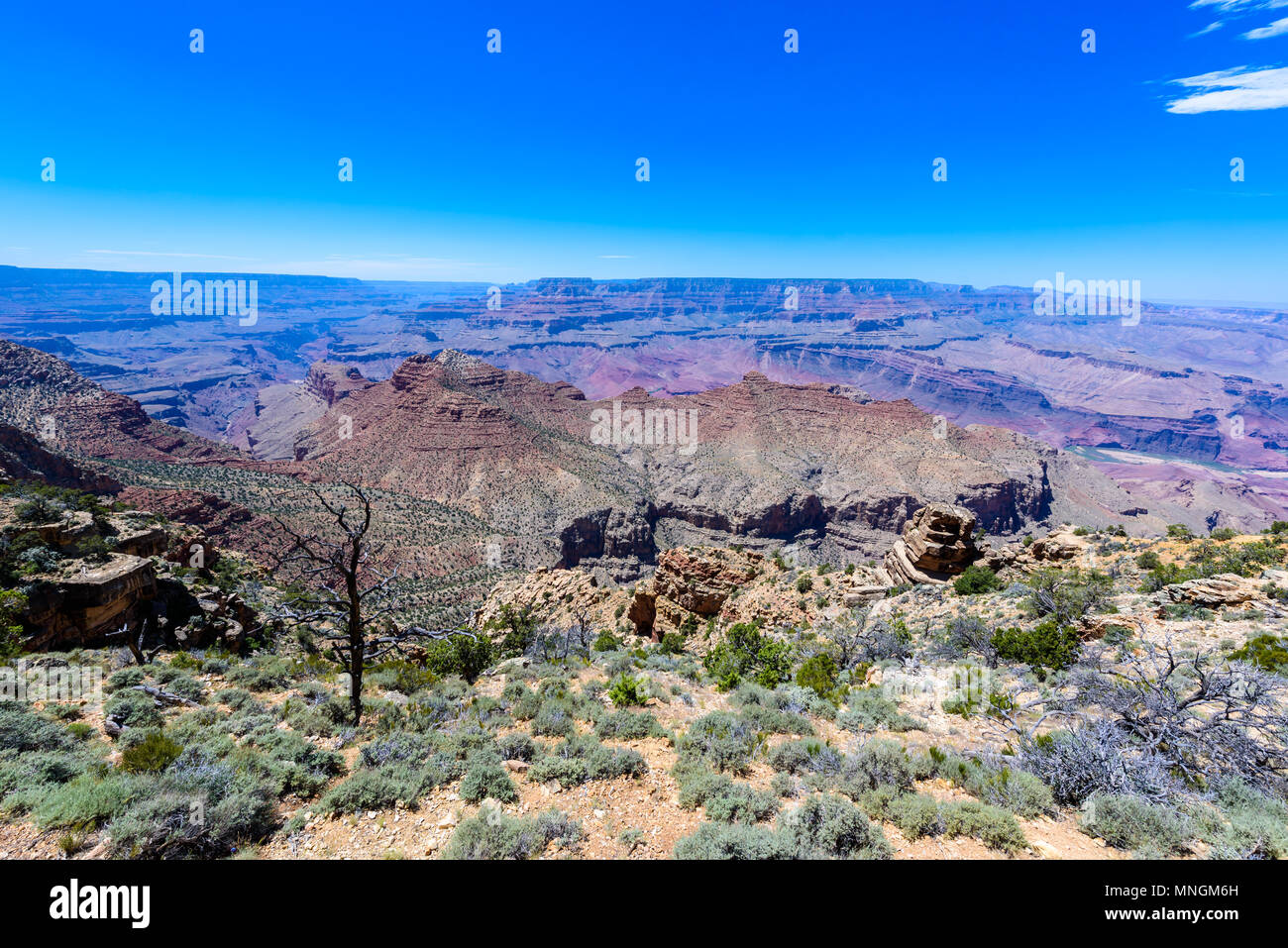 Amazing view of the Desert View Watchtower from Lipan Point in the Grand Canyon, Arizona, USA Stock Photo