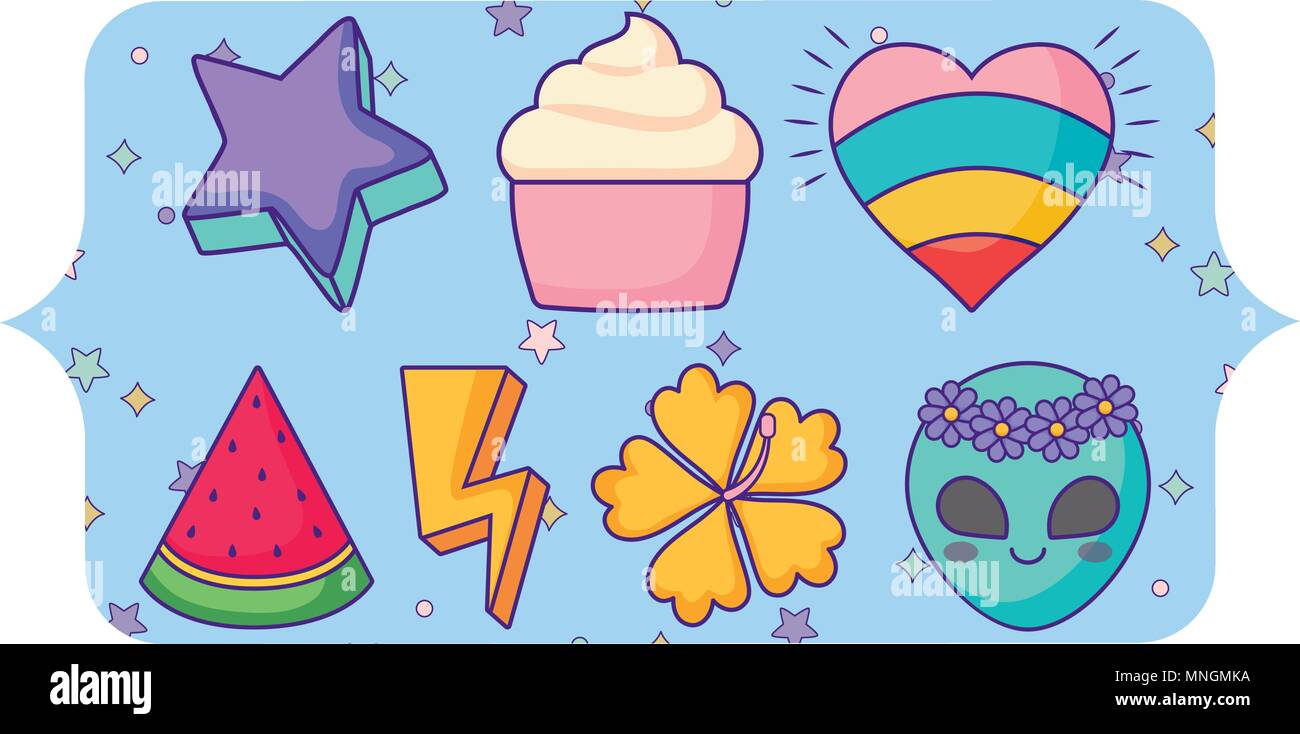 banner with cupcakes and watermelon pattern over white background, vector illustration Stock Vector