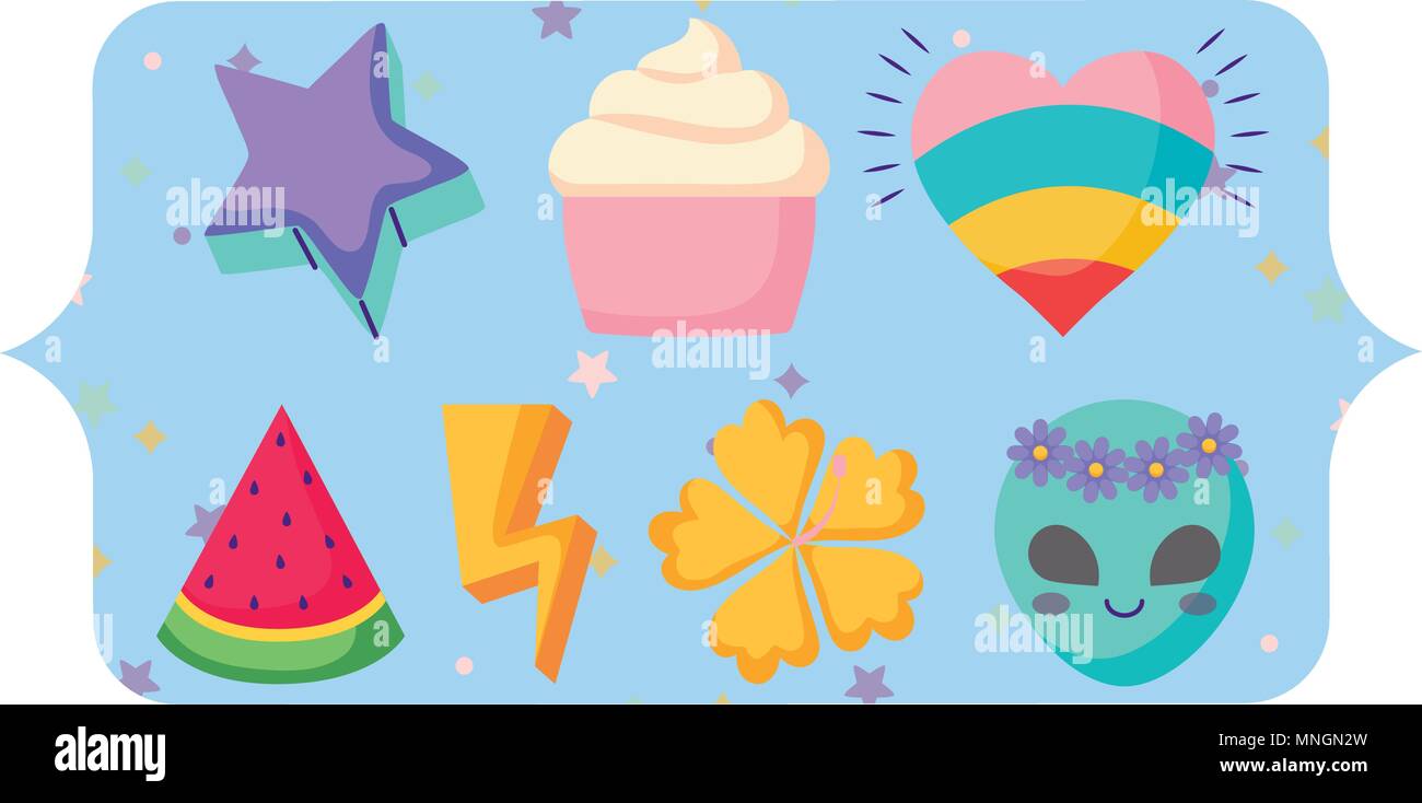 banner with cupcakes and watermelon pattern over white background, vector illustration Stock Vector