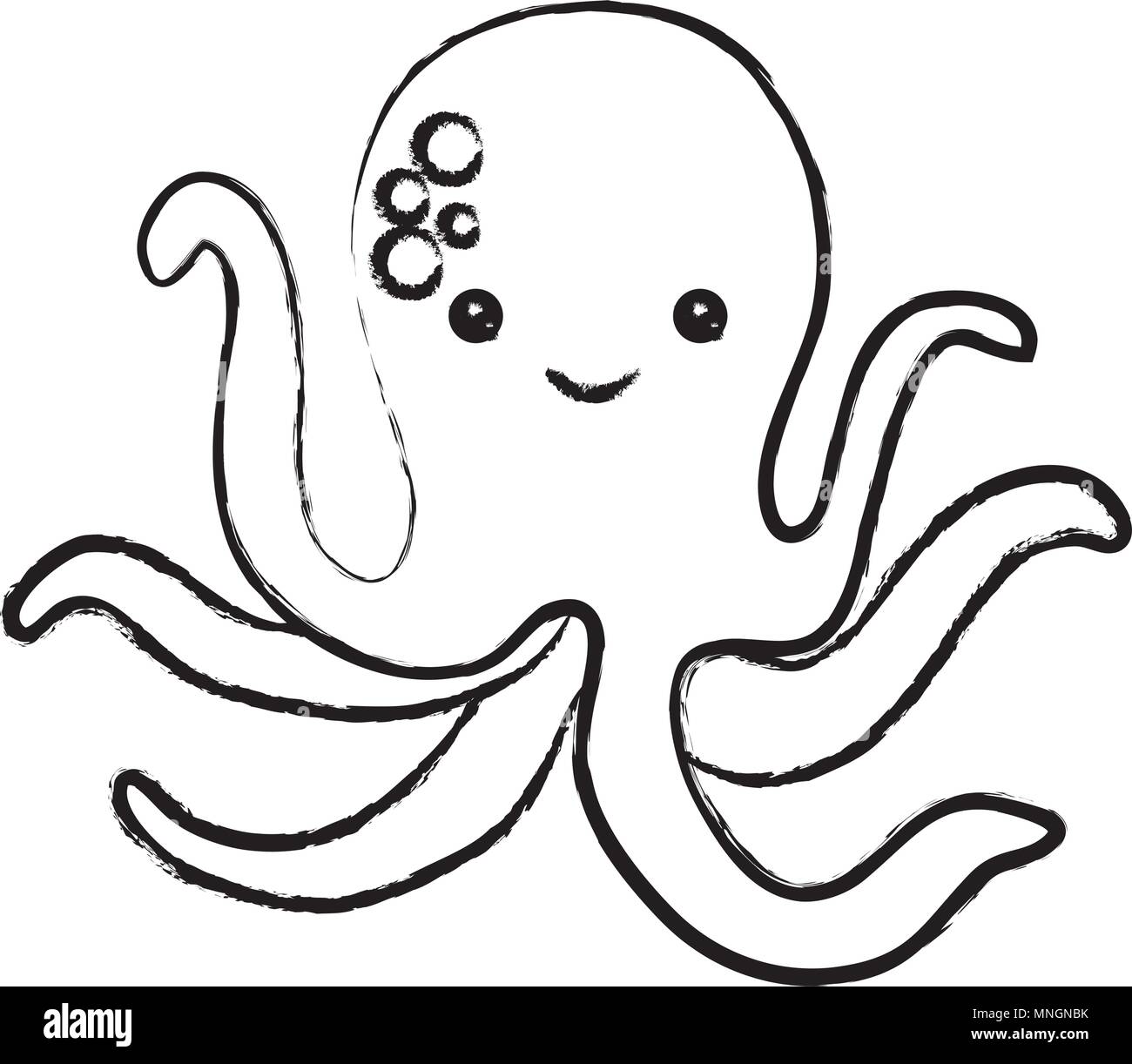 sketch of cute octopus icon over white background, vector illustration ...