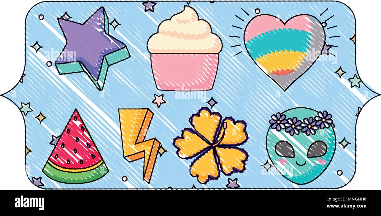 banner with cupcakes and watermelon pattern over white background, vector illustration Stock Vector