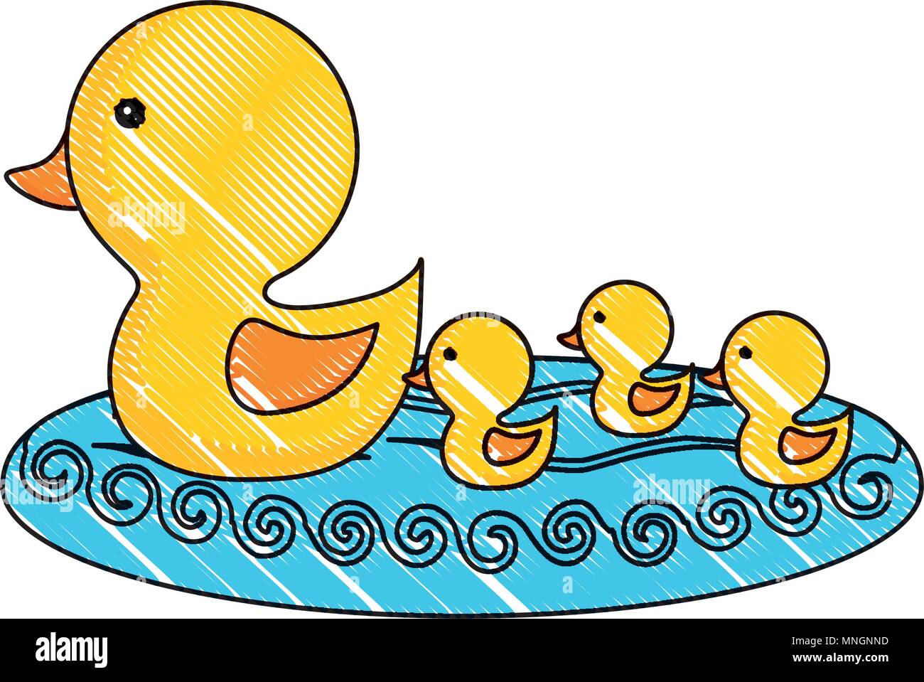 cute duck and little ducks  over white background, colorful design. vector illustration Stock Vector