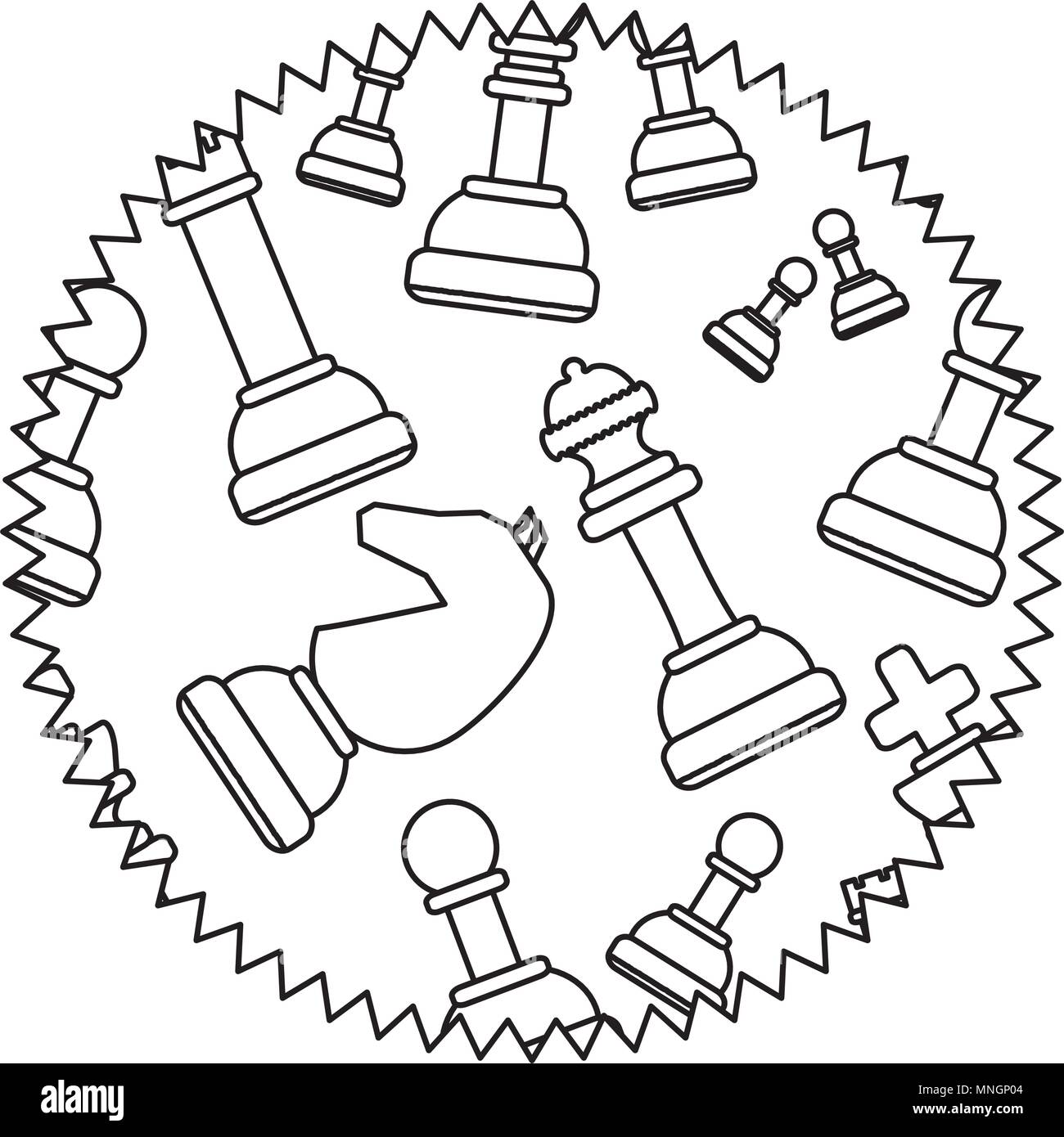 seal stamp with chess pieces pattern over white background, vector ...