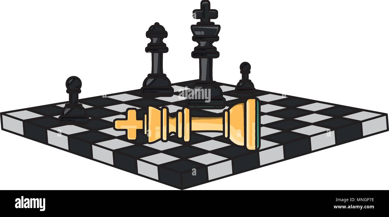 chessboard with pieces and checkmate over white background, colorful ...