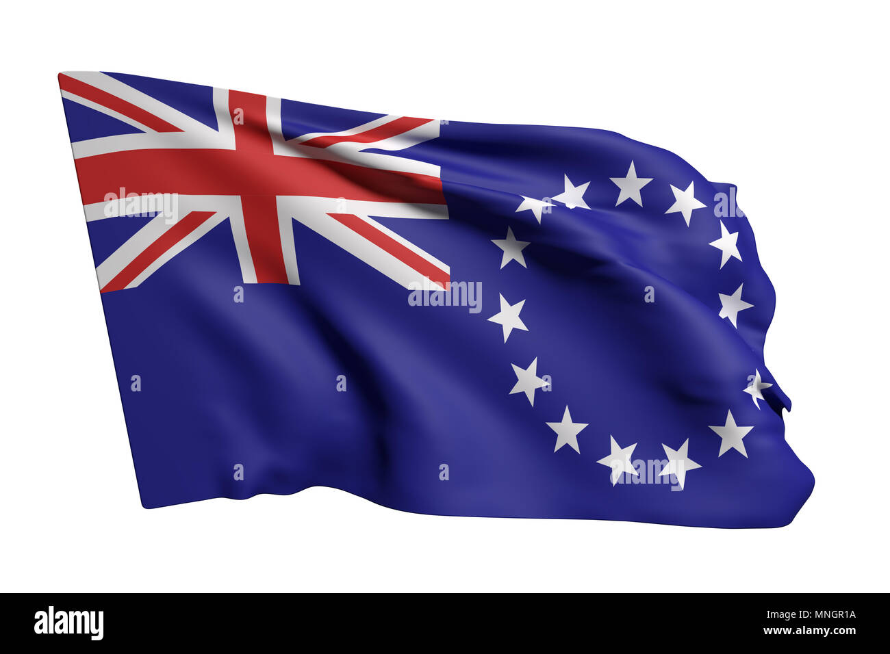 3d rendering of Cook Islands flag waving on white background Stock Photo