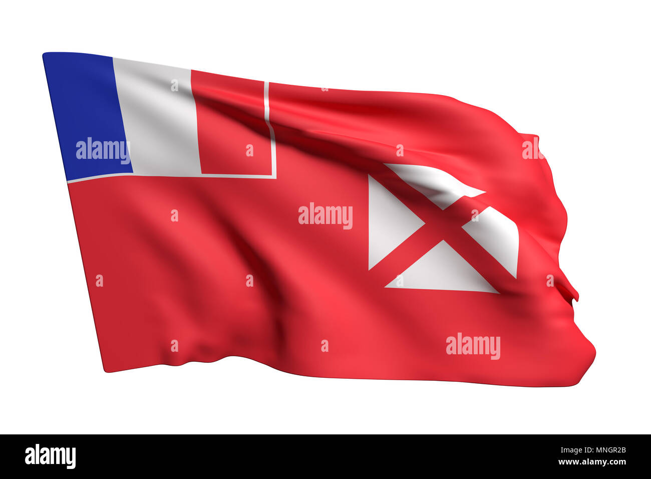 3d rendering of Territory of the Wallis and Futuna Islands flag waving on white background Stock Photo