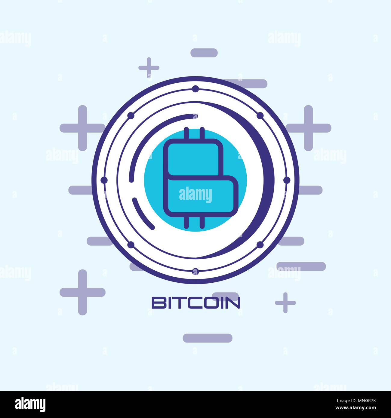 bitcoin coin icon over blue background, colorful line design. vector ...