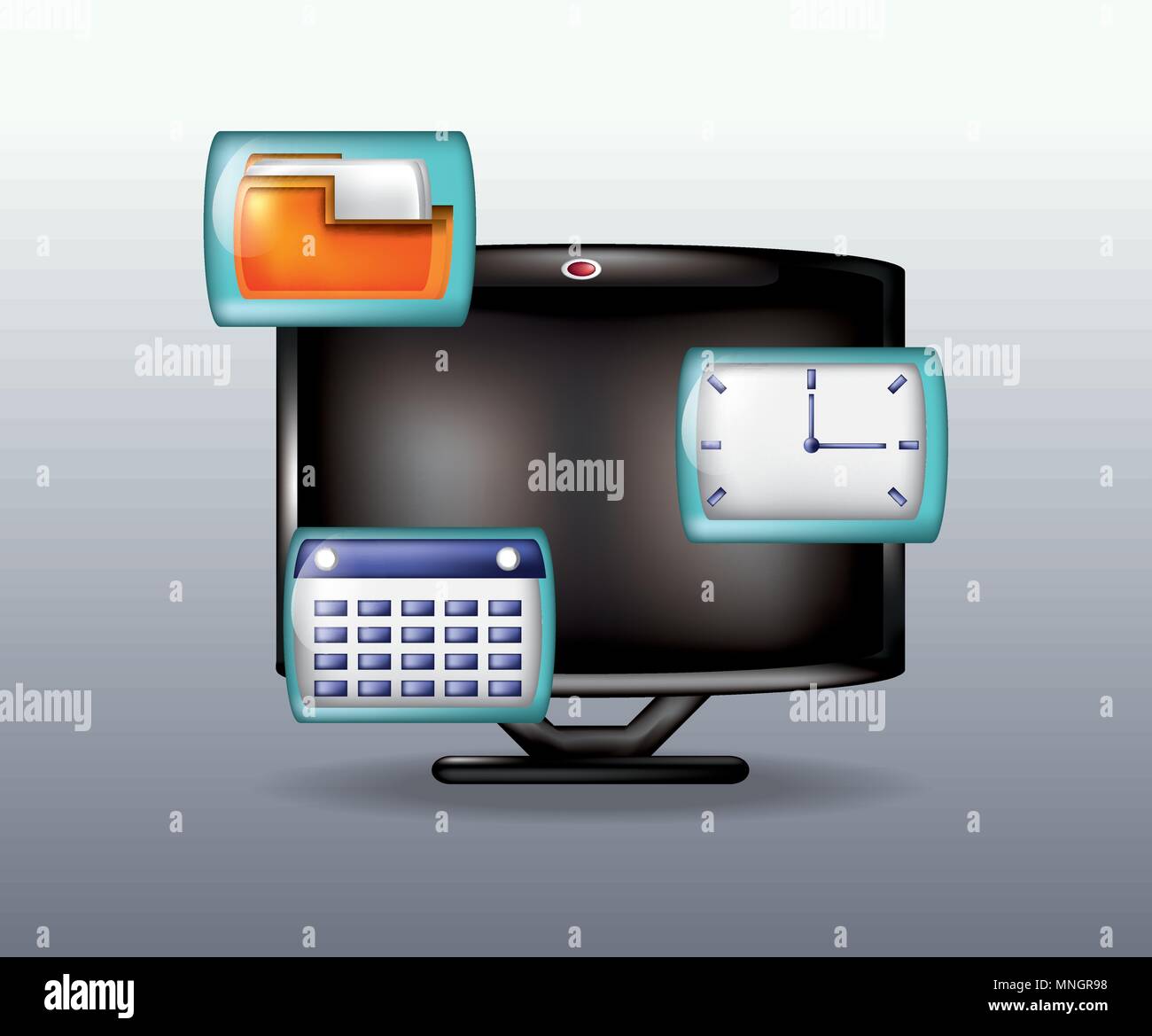 computer with clock over gray background, colorful design. vector ...