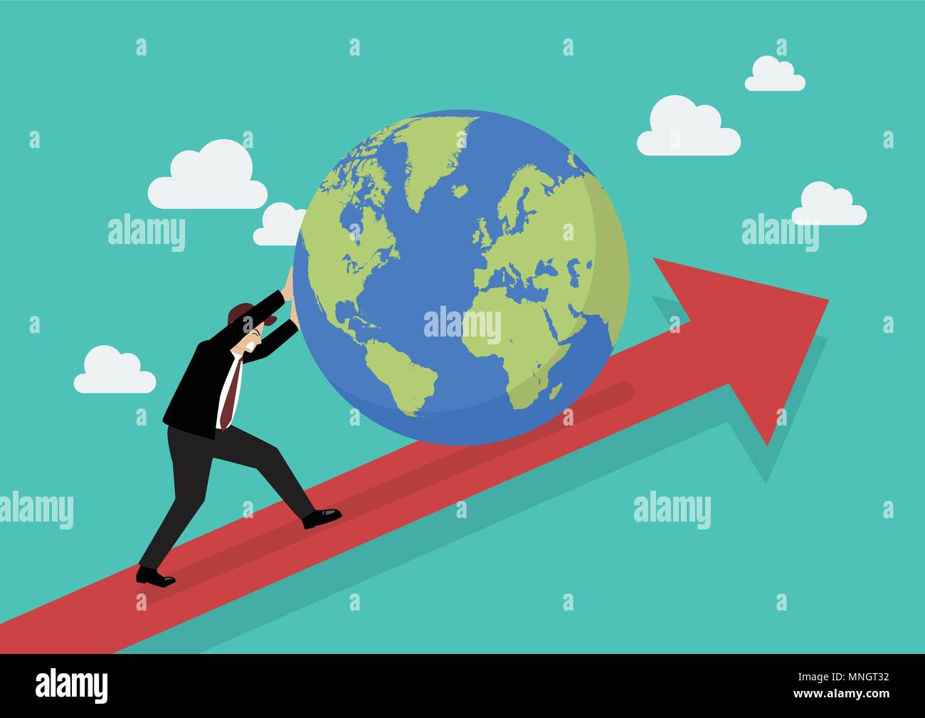 Businessman pushing the world on graph up. Business concept Stock Vector